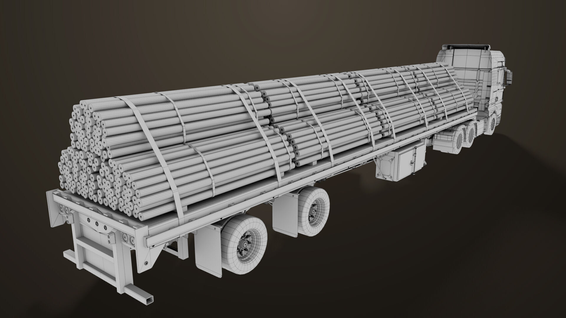 Heavy Truck 04 Flatbed Load Trailer All PBR Unity UE Textures Low-poly 3D model_84