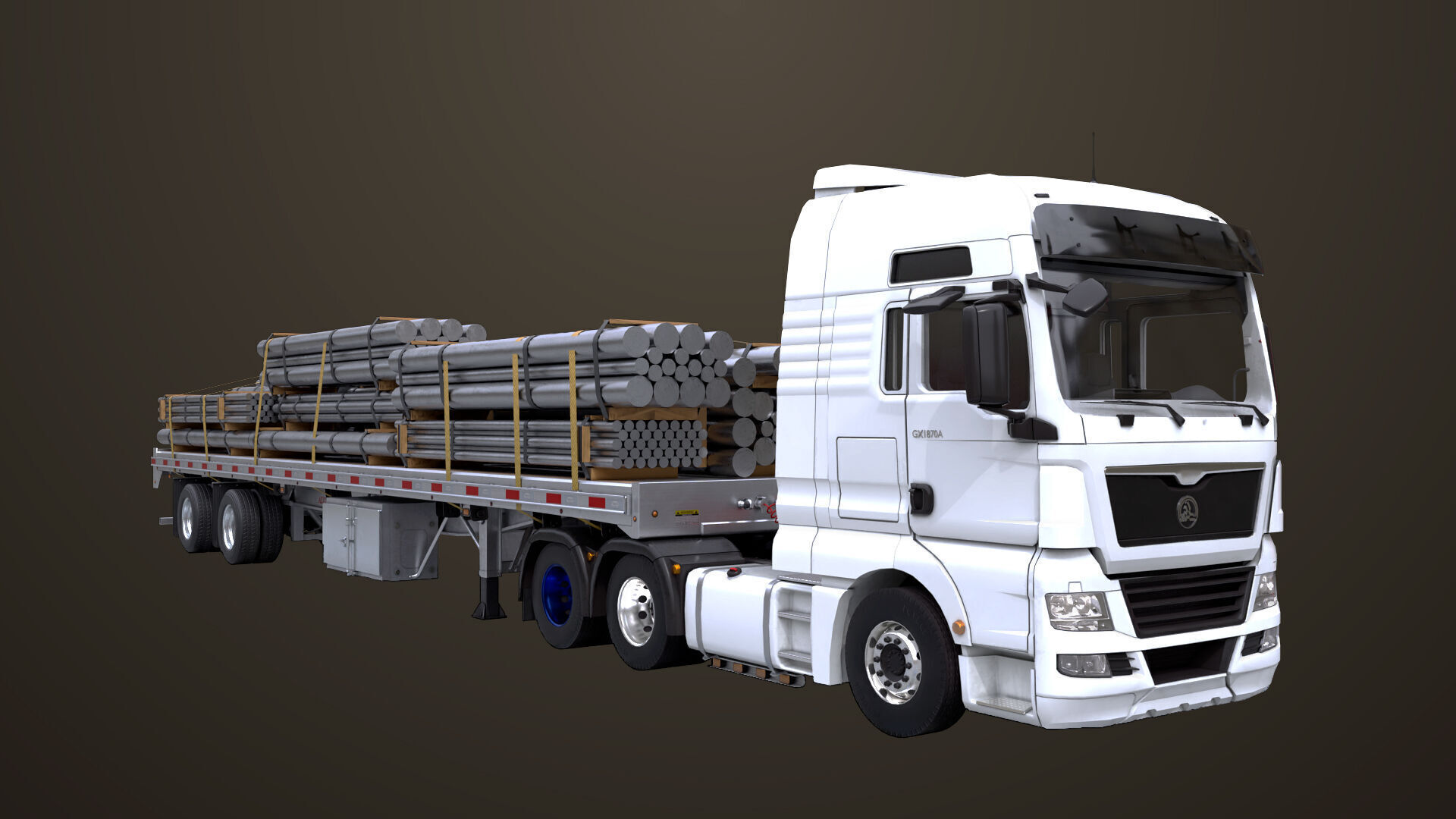 Heavy Truck 04 Flatbed Load Trailer All PBR Unity UE Textures Low-poly 3D model_32