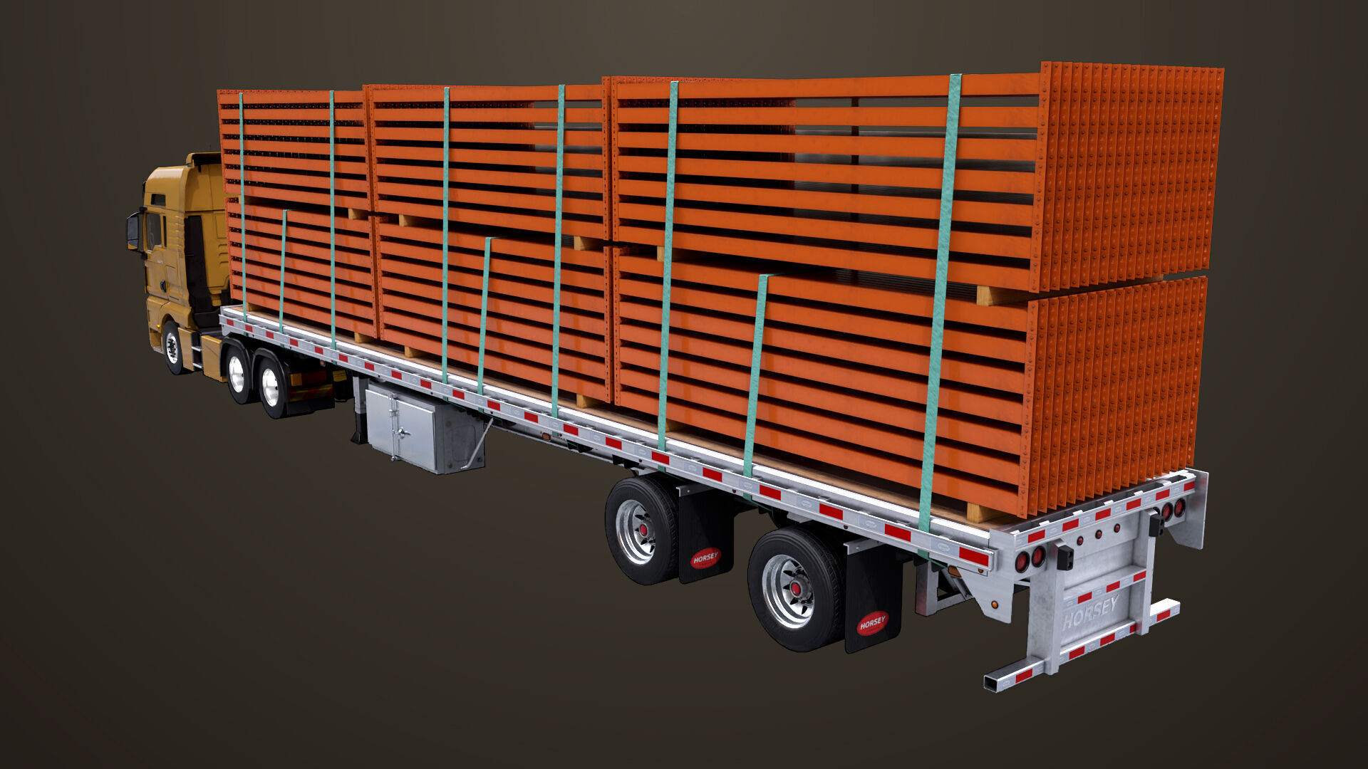 Heavy Truck 04 Flatbed Load Trailer All PBR Unity UE Textures Low-poly 3D model_39