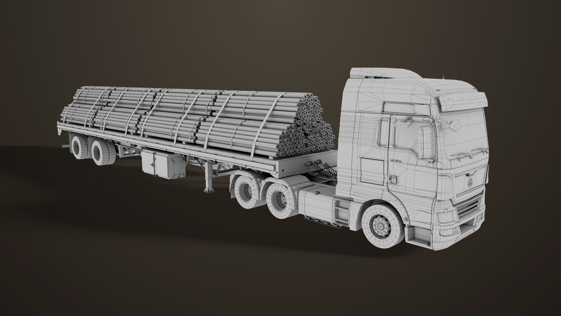 Heavy Truck 04 Flatbed Load Trailer All PBR Unity UE Textures Low-poly 3D model_68