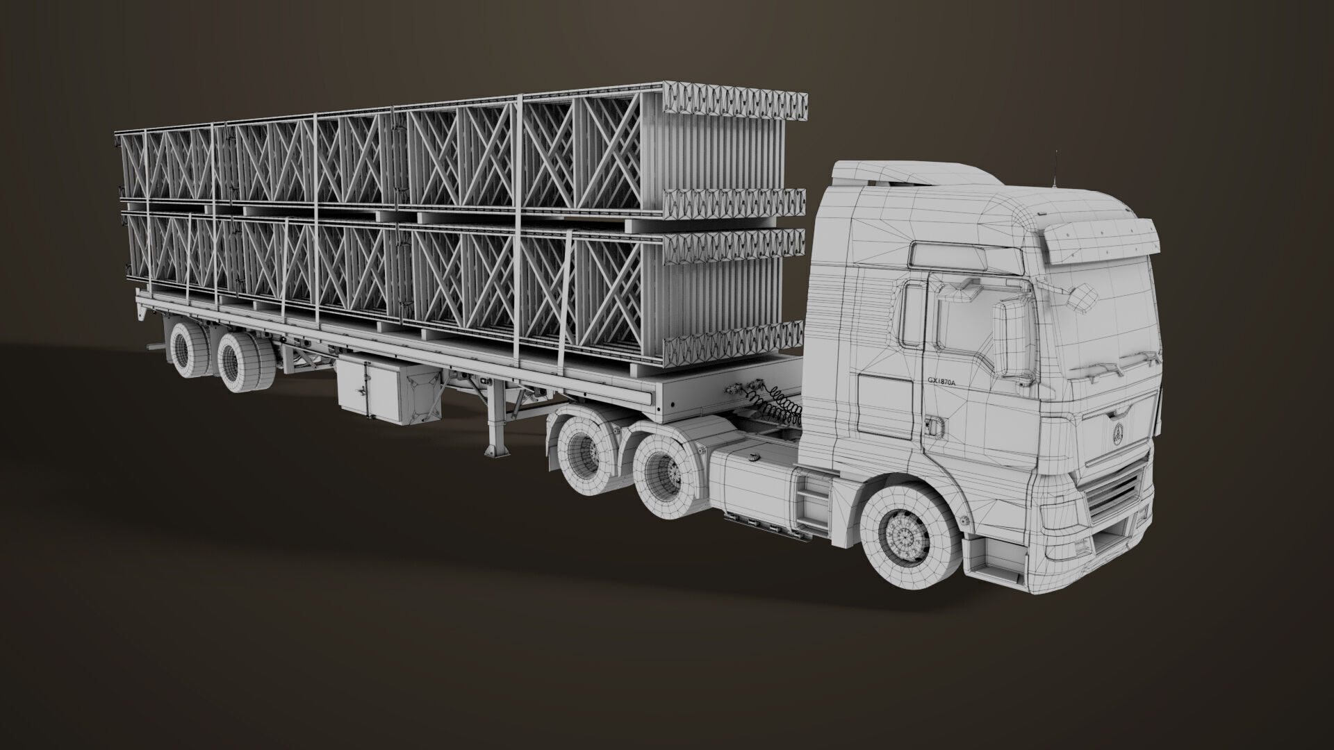 Heavy Truck 04 Flatbed Load Trailer All PBR Unity UE Textures Low-poly 3D model_67