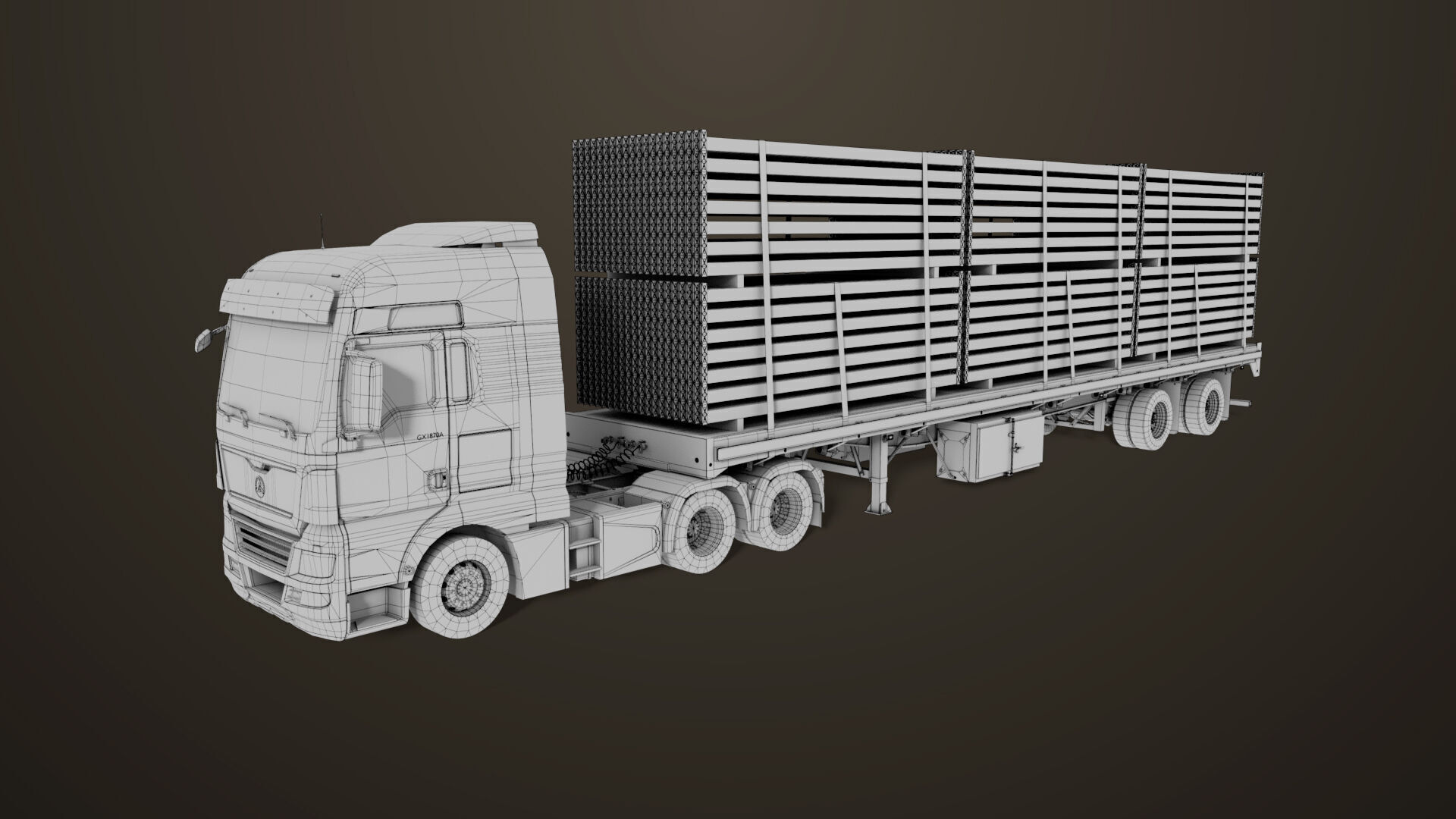 Heavy Truck 04 Flatbed Load Trailer All PBR Unity UE Textures Low-poly 3D model_56
