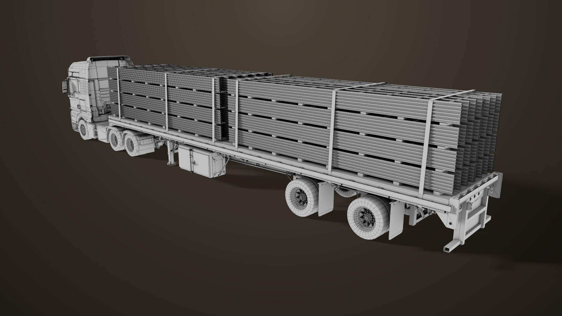 Heavy Truck 04 Flatbed Load Trailer All PBR Unity UE Textures Low-poly 3D model_90