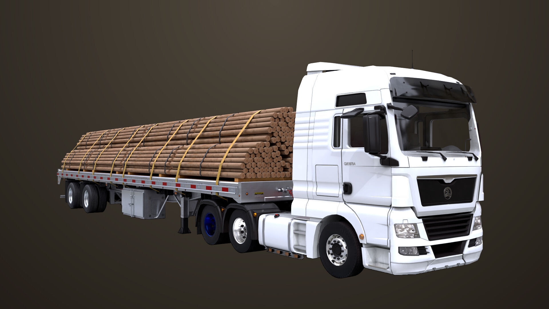 Heavy Truck 04 Flatbed Load Trailer All PBR Unity UE Textures Low-poly 3D model_35