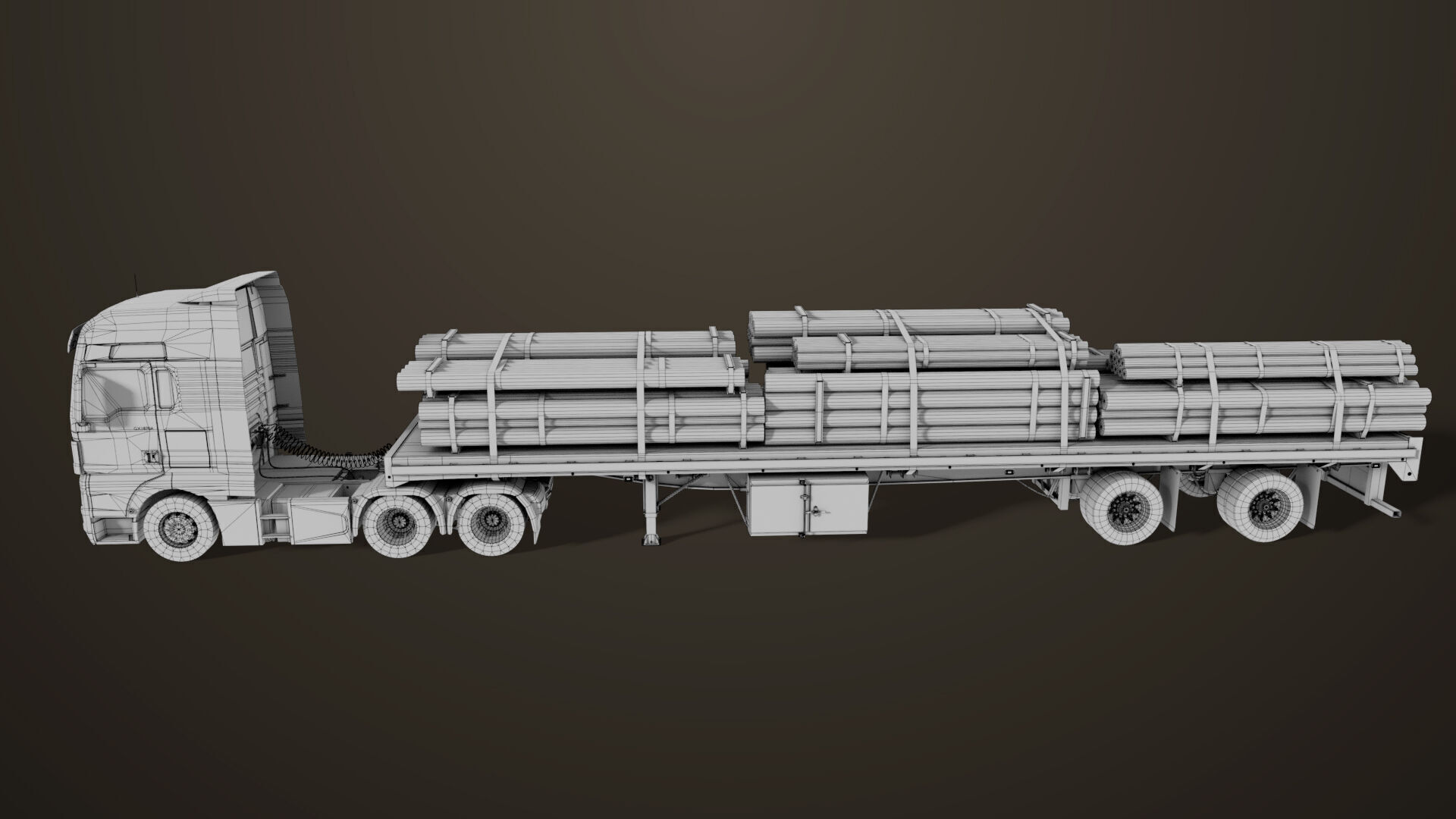 Heavy Truck 04 Flatbed Load Trailer All PBR Unity UE Textures Low-poly 3D model_97
