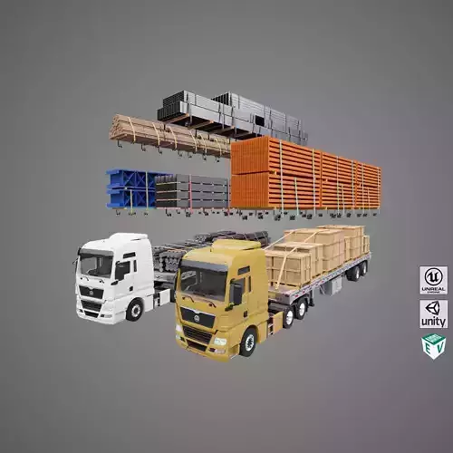 Heavy Truck 04 Flatbed Load Trailer All PBR Unity UE Textures