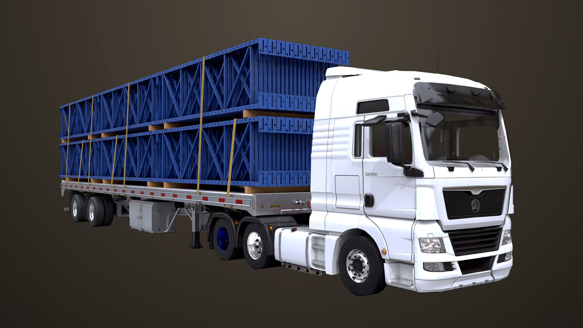 Heavy Truck 04 Flatbed Load Trailer All PBR Unity UE Textures Low-poly 3D model_34