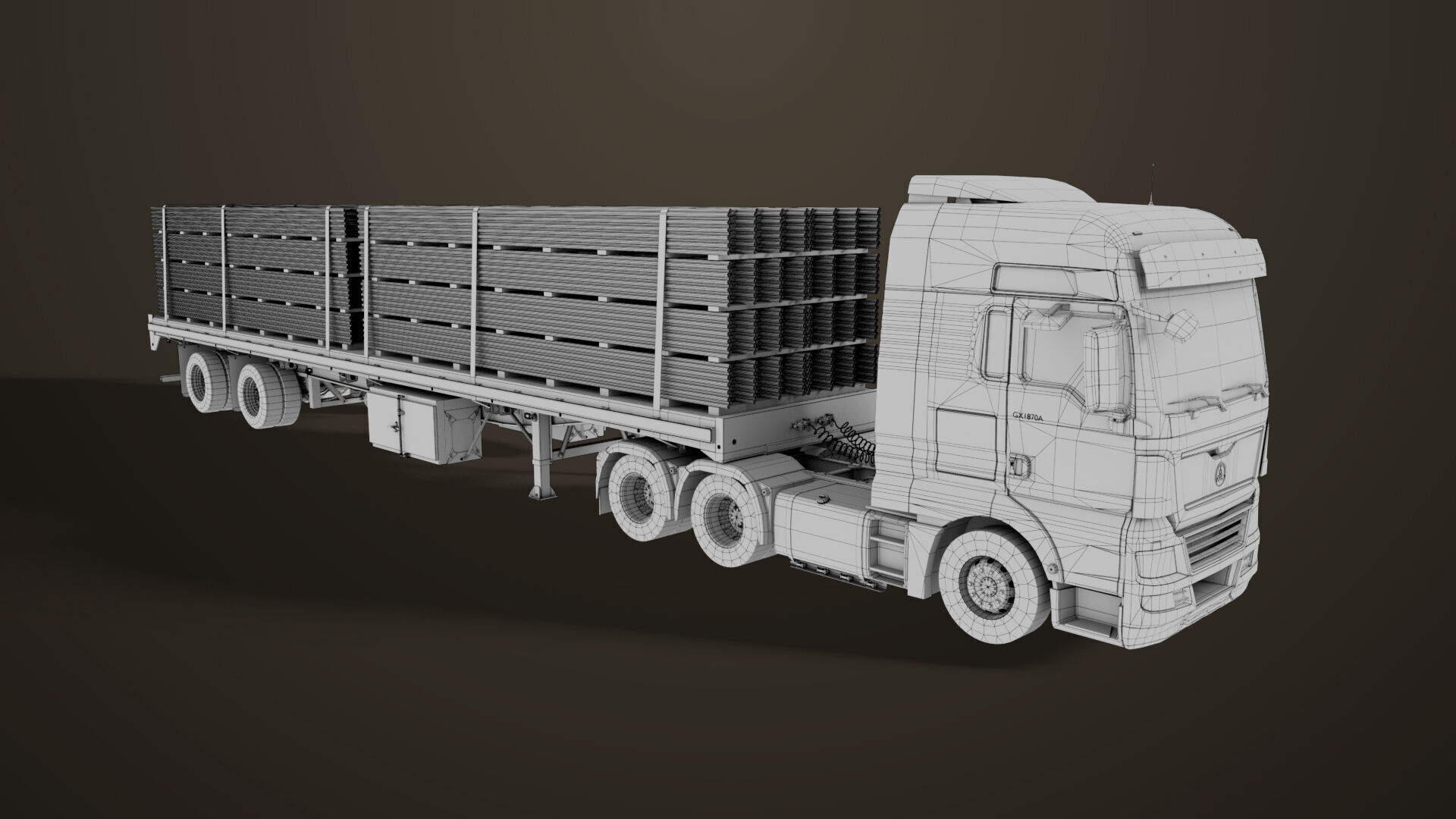 Heavy Truck 04 Flatbed Load Trailer All PBR Unity UE Textures Low-poly 3D model_66