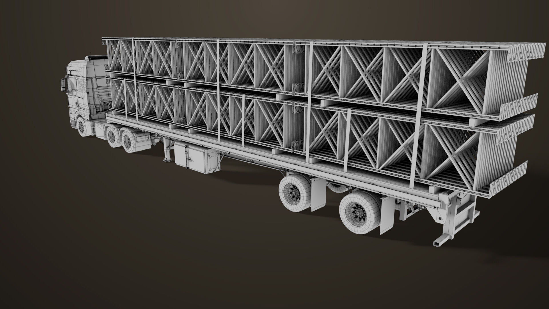 Heavy Truck 04 Flatbed Load Trailer All PBR Unity UE Textures Low-poly 3D model_91