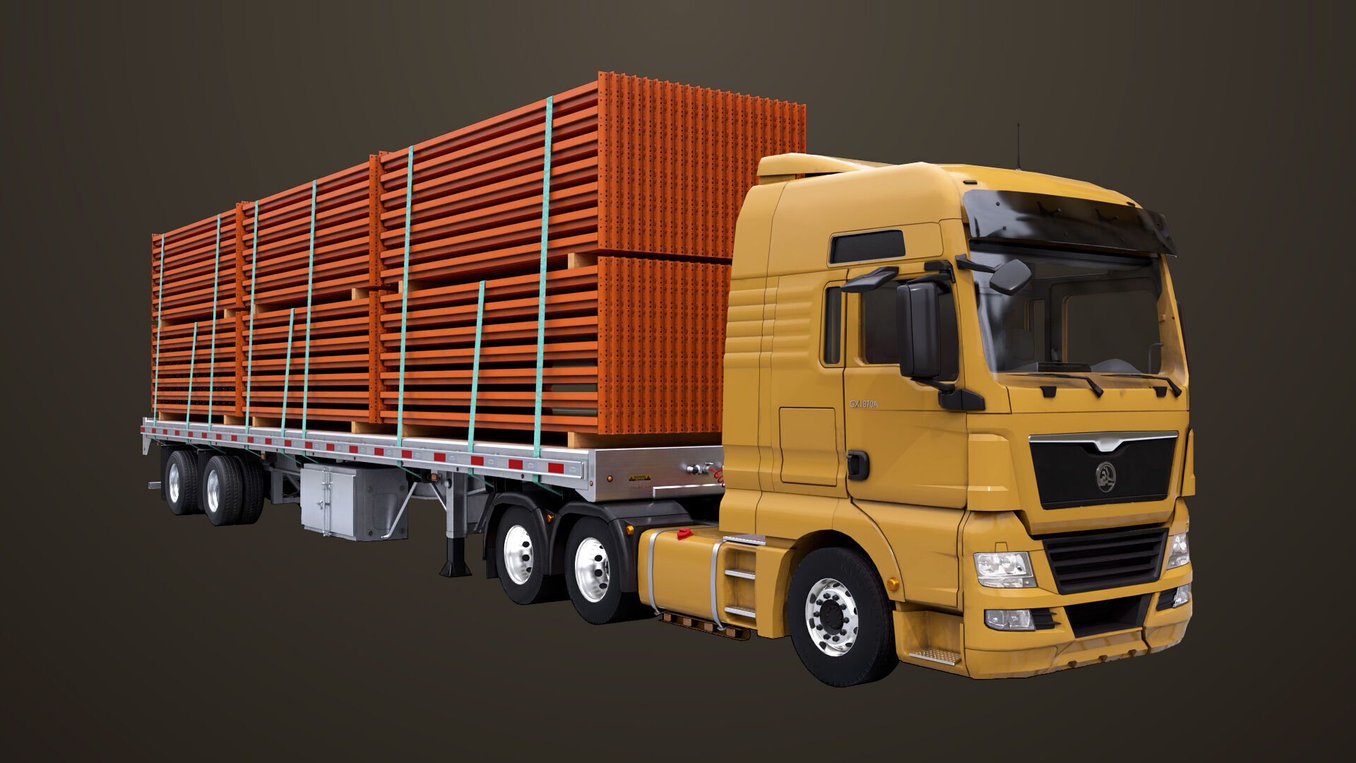 Heavy Truck 04 Flatbed Load Trailer All PBR Unity UE Textures Low-poly 3D model_31