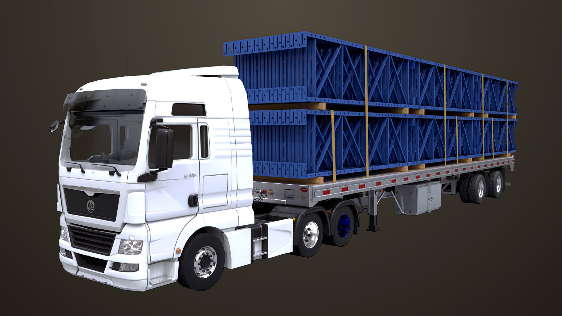 Heavy Truck 04 Flatbed Load Trailer All PBR Unity UE Textures Low-poly 3D model_6
