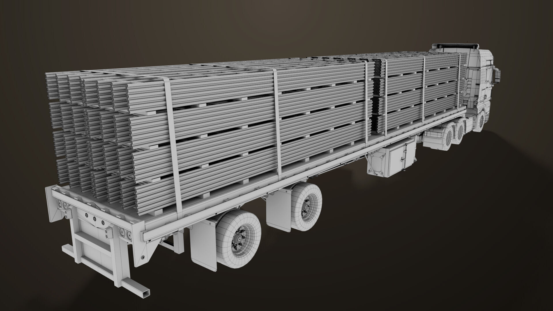 Heavy Truck 04 Flatbed Load Trailer All PBR Unity UE Textures Low-poly 3D model_82