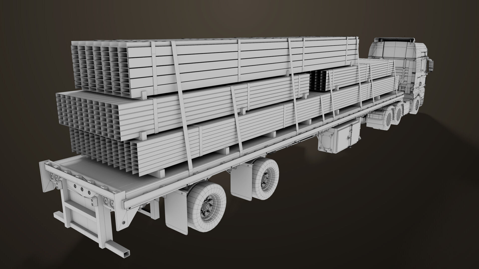 Heavy Truck 04 Flatbed Load Trailer All PBR Unity UE Textures Low-poly 3D model_79