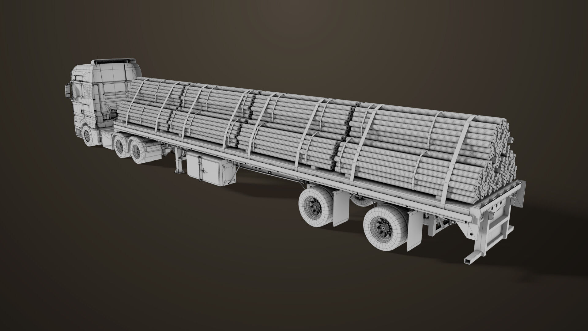 Heavy Truck 04 Flatbed Load Trailer All PBR Unity UE Textures Low-poly 3D model_92