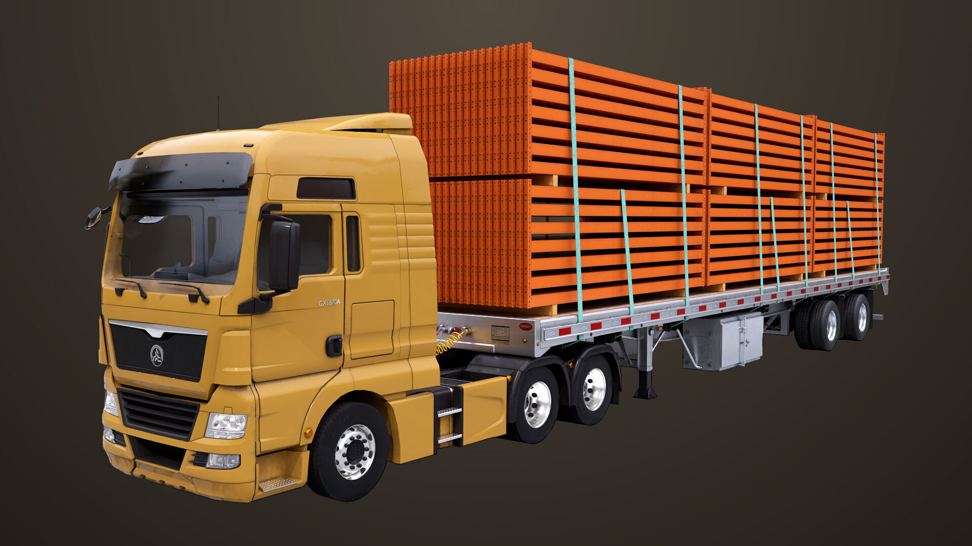Heavy Truck 04 Flatbed Load Trailer All PBR Unity UE Textures Low-poly 3D model_3