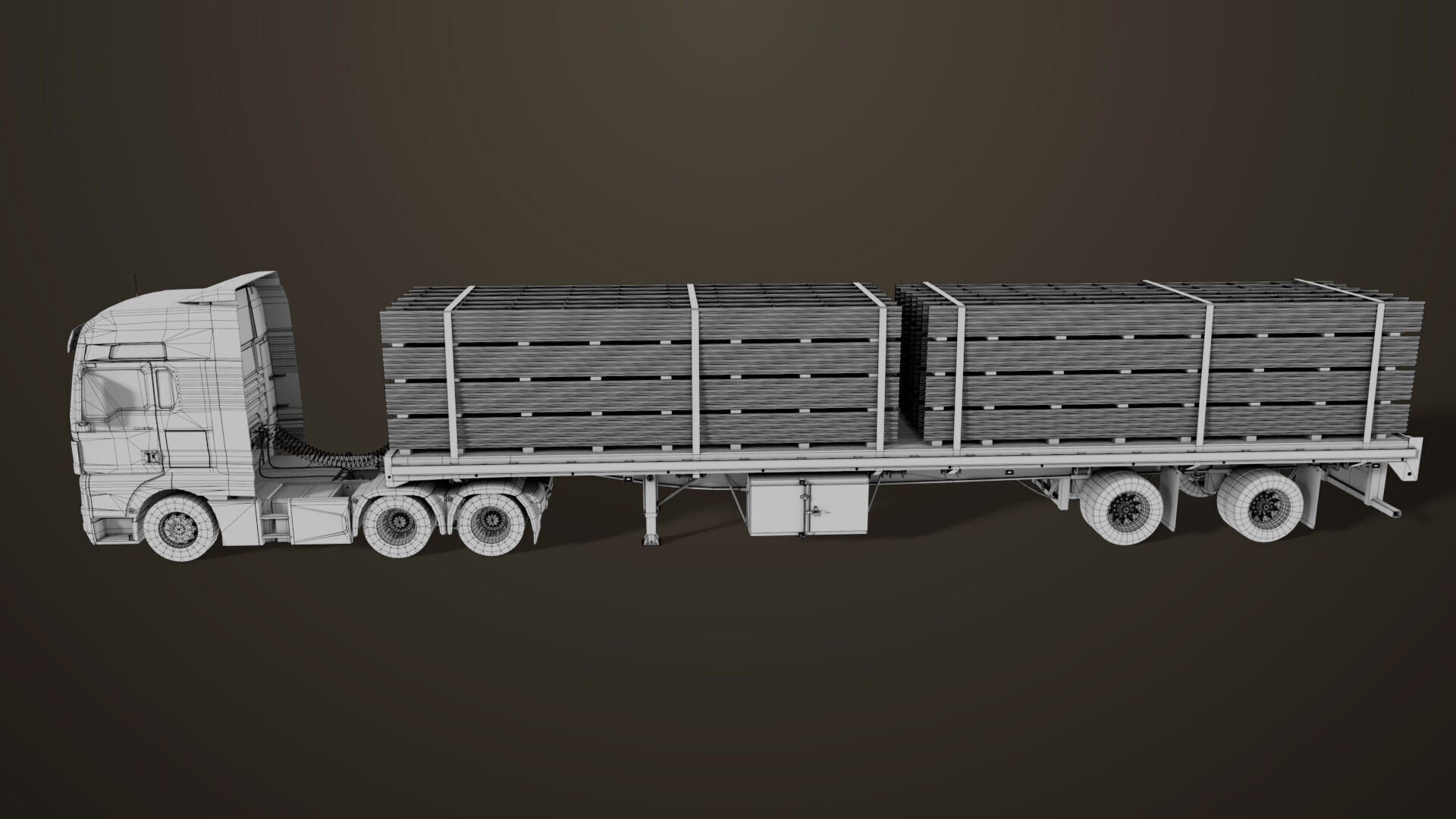 Heavy Truck 04 Flatbed Load Trailer All PBR Unity UE Textures Low-poly 3D model_98