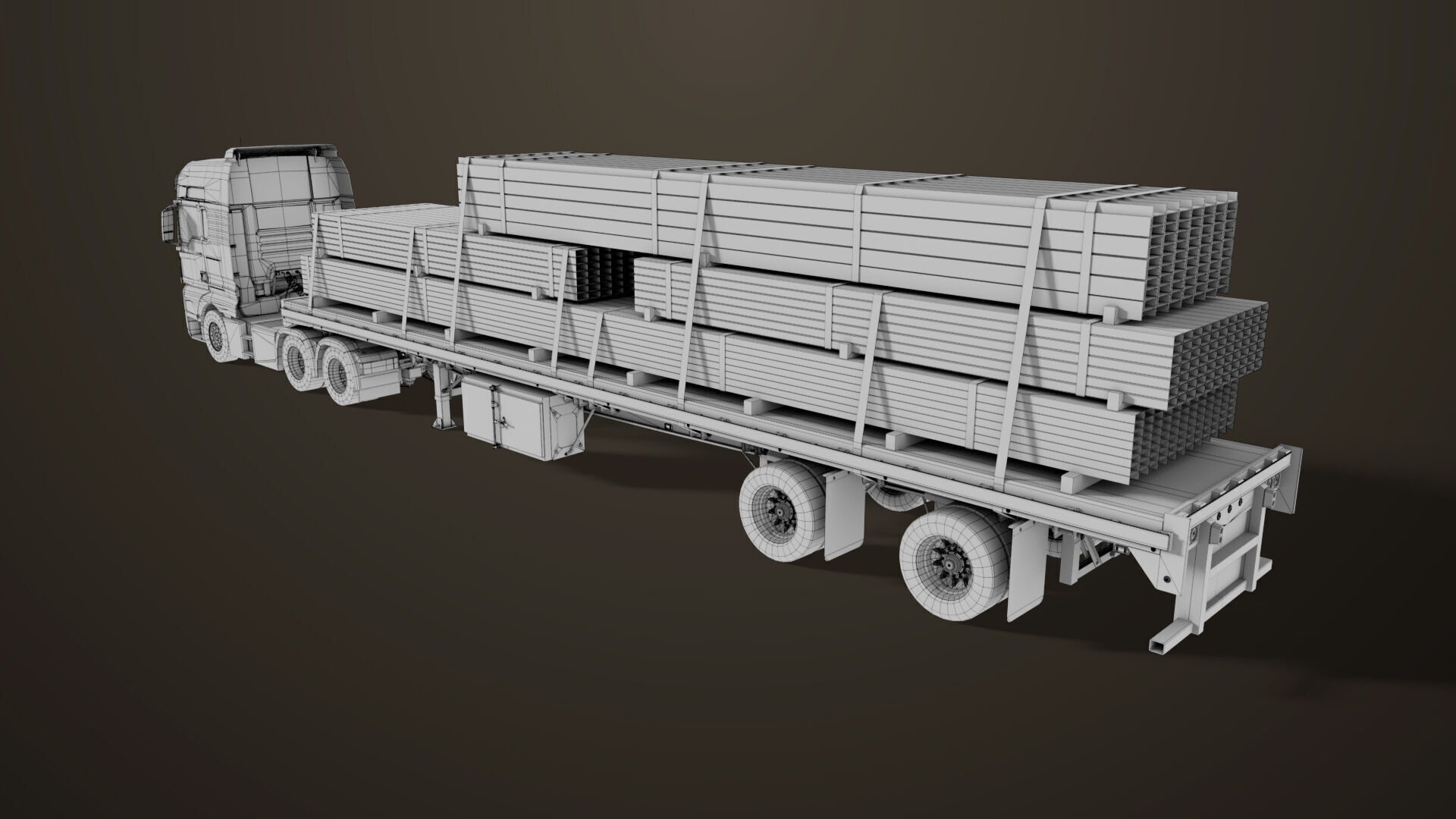 Heavy Truck 04 Flatbed Load Trailer All PBR Unity UE Textures Low-poly 3D model_87