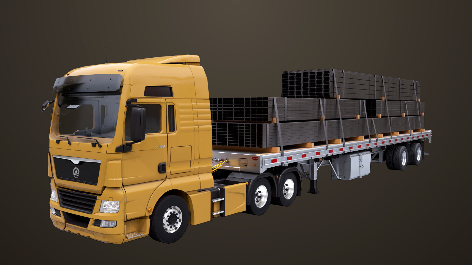 Heavy Truck 04 Flatbed Load Trailer All PBR Unity UE Textures Low-poly 3D model_8
