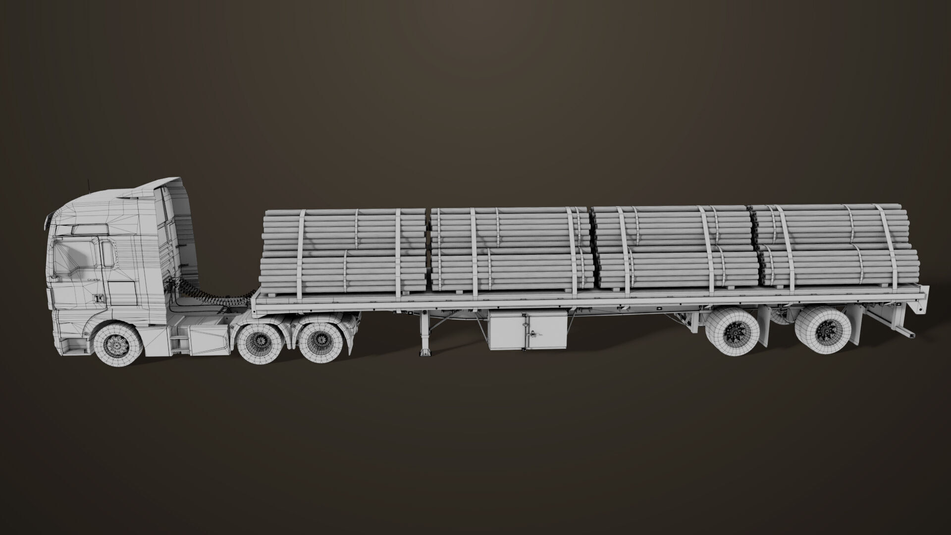 Heavy Truck 04 Flatbed Load Trailer All PBR Unity UE Textures Low-poly 3D model_100