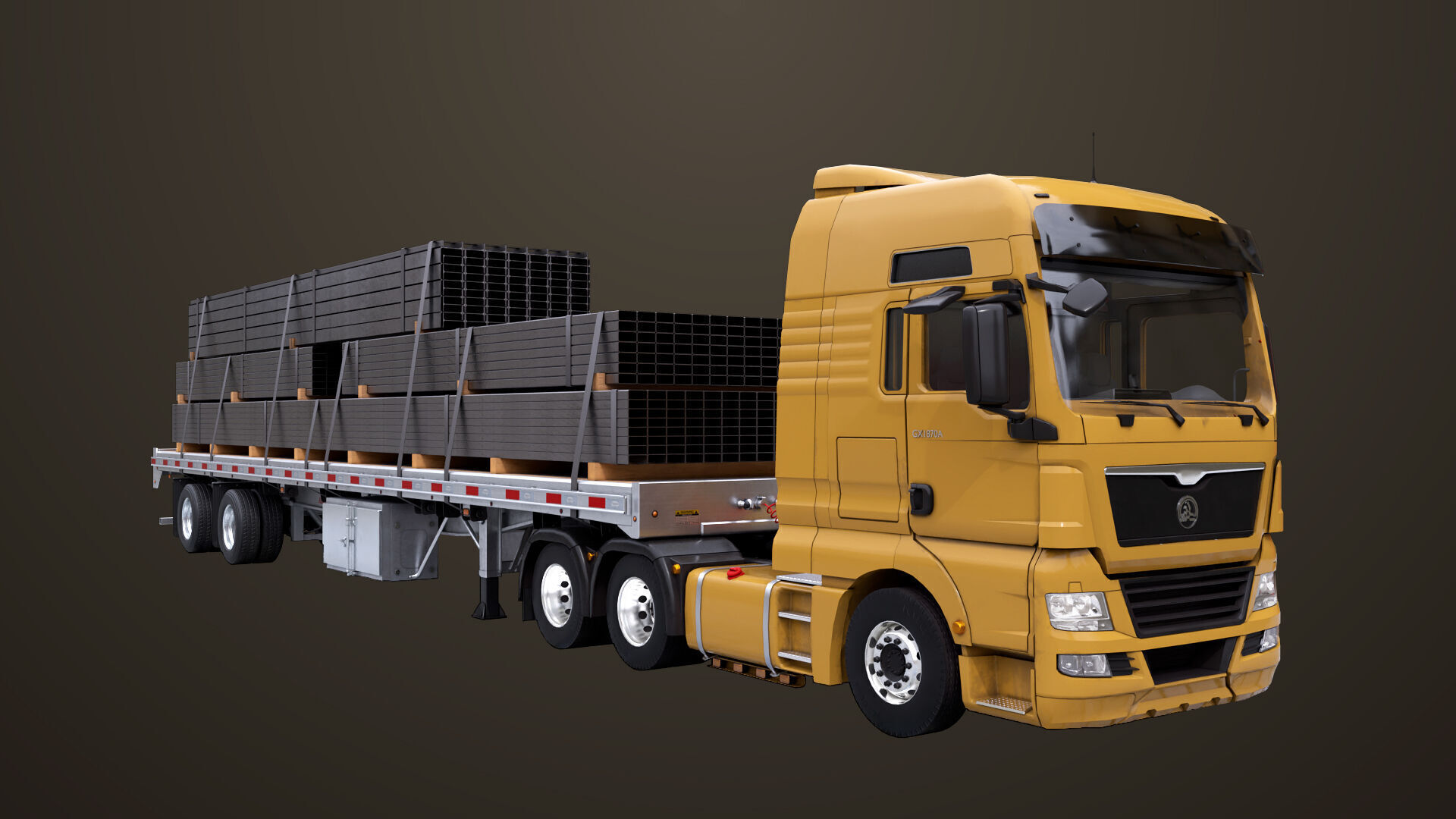 Heavy Truck 04 Flatbed Load Trailer All PBR Unity UE Textures Low-poly 3D model_36