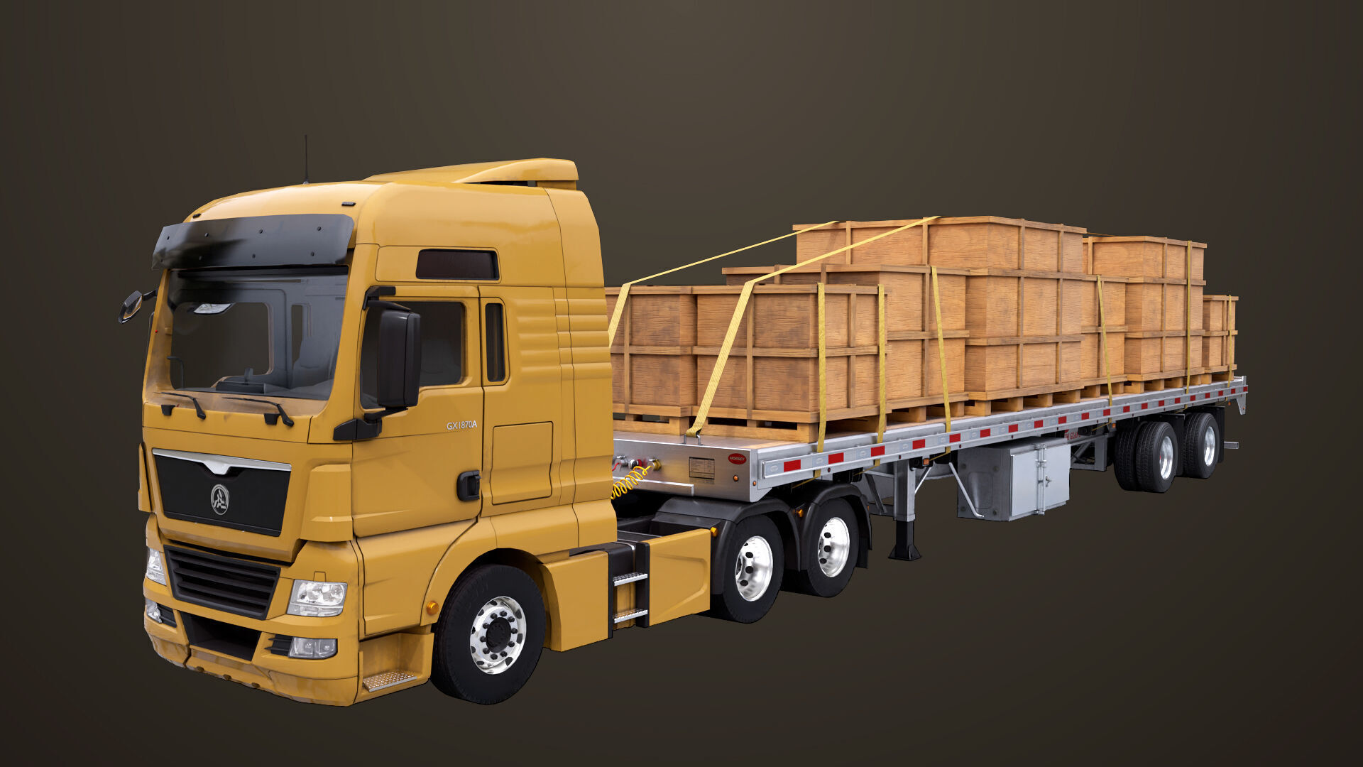 Heavy Truck 04 Flatbed Load Trailer All PBR Unity UE Textures Low-poly 3D model_2