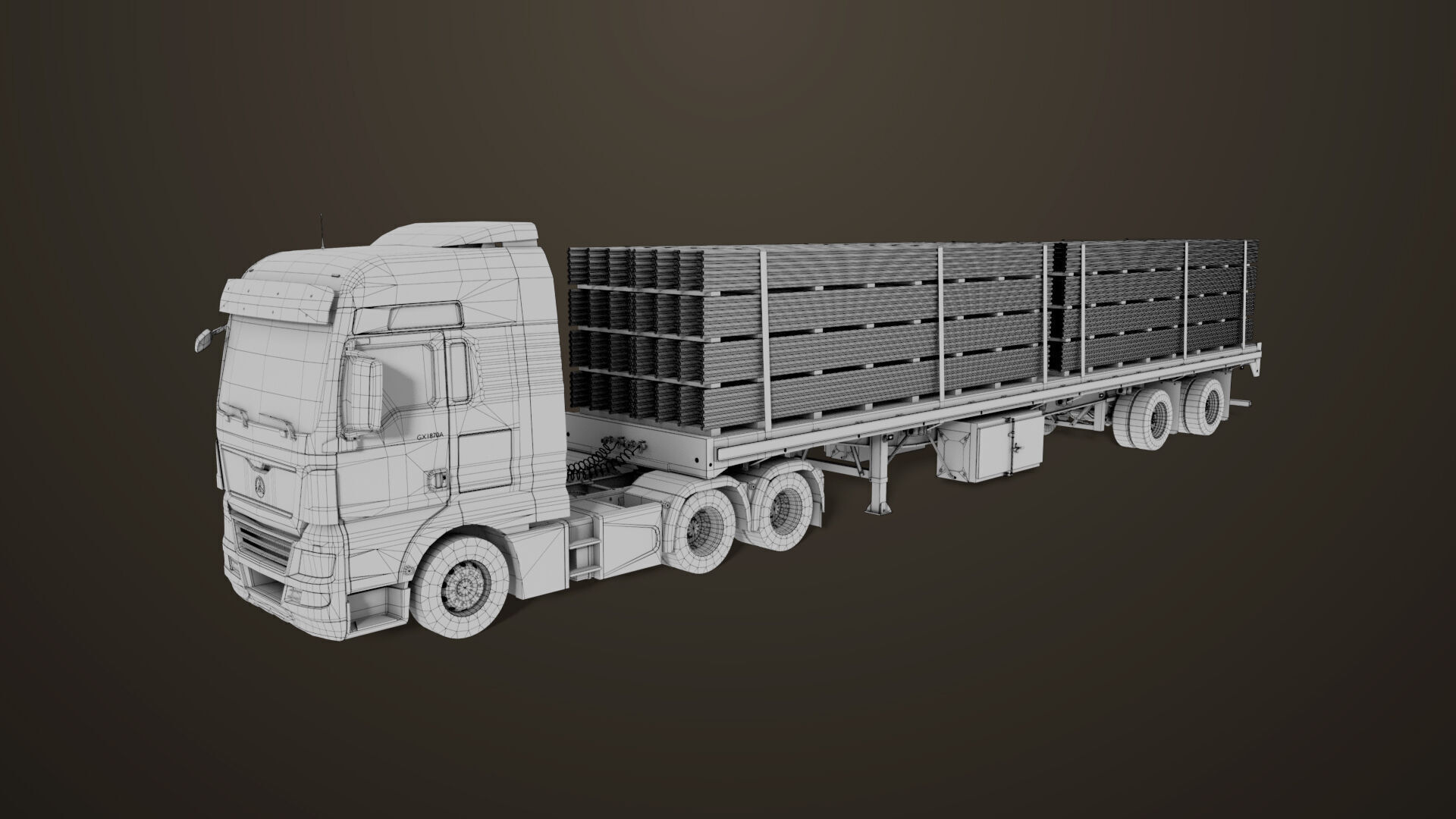 Heavy Truck 04 Flatbed Load Trailer All PBR Unity UE Textures Low-poly 3D model_58