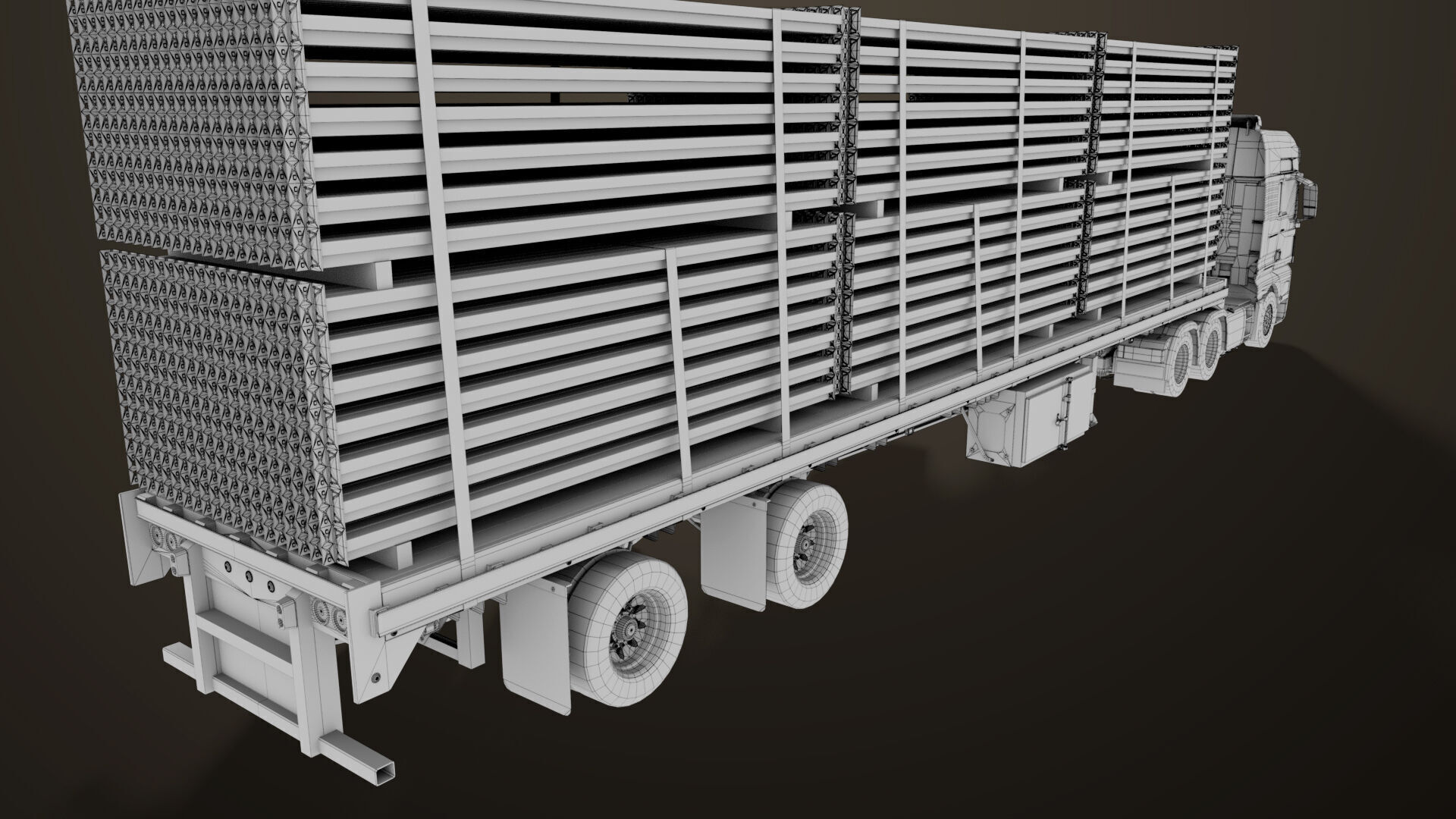 Heavy Truck 04 Flatbed Load Trailer All PBR Unity UE Textures Low-poly 3D model_80
