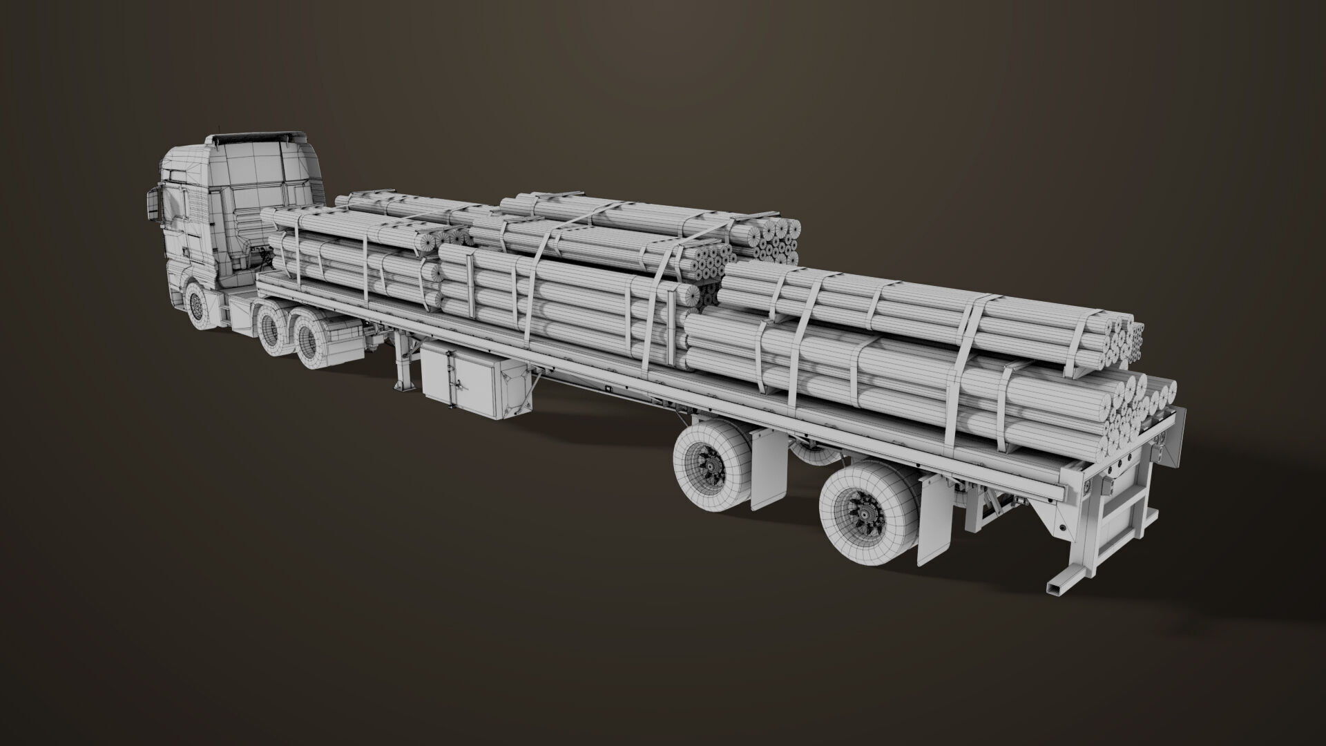 Heavy Truck 04 Flatbed Load Trailer All PBR Unity UE Textures Low-poly 3D model_89