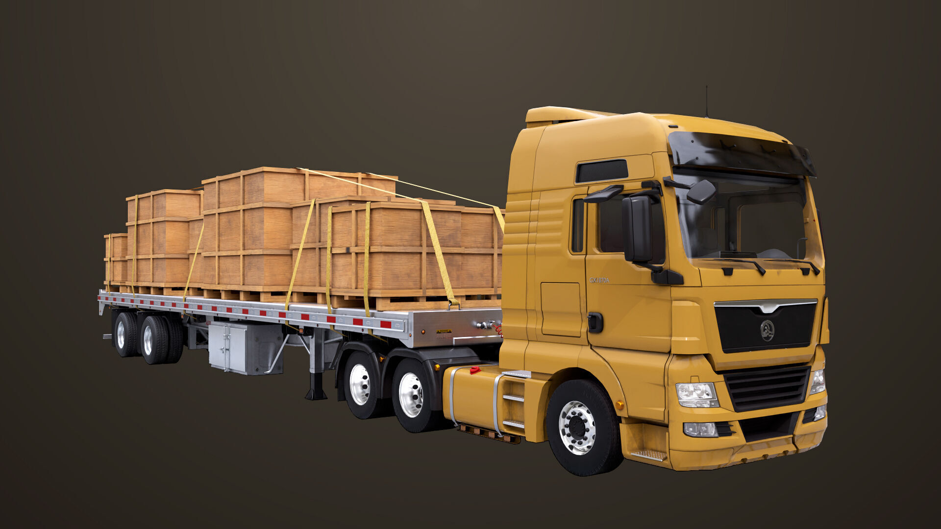 Heavy Truck 04 Flatbed Load Trailer All PBR Unity UE Textures Low-poly 3D model_30