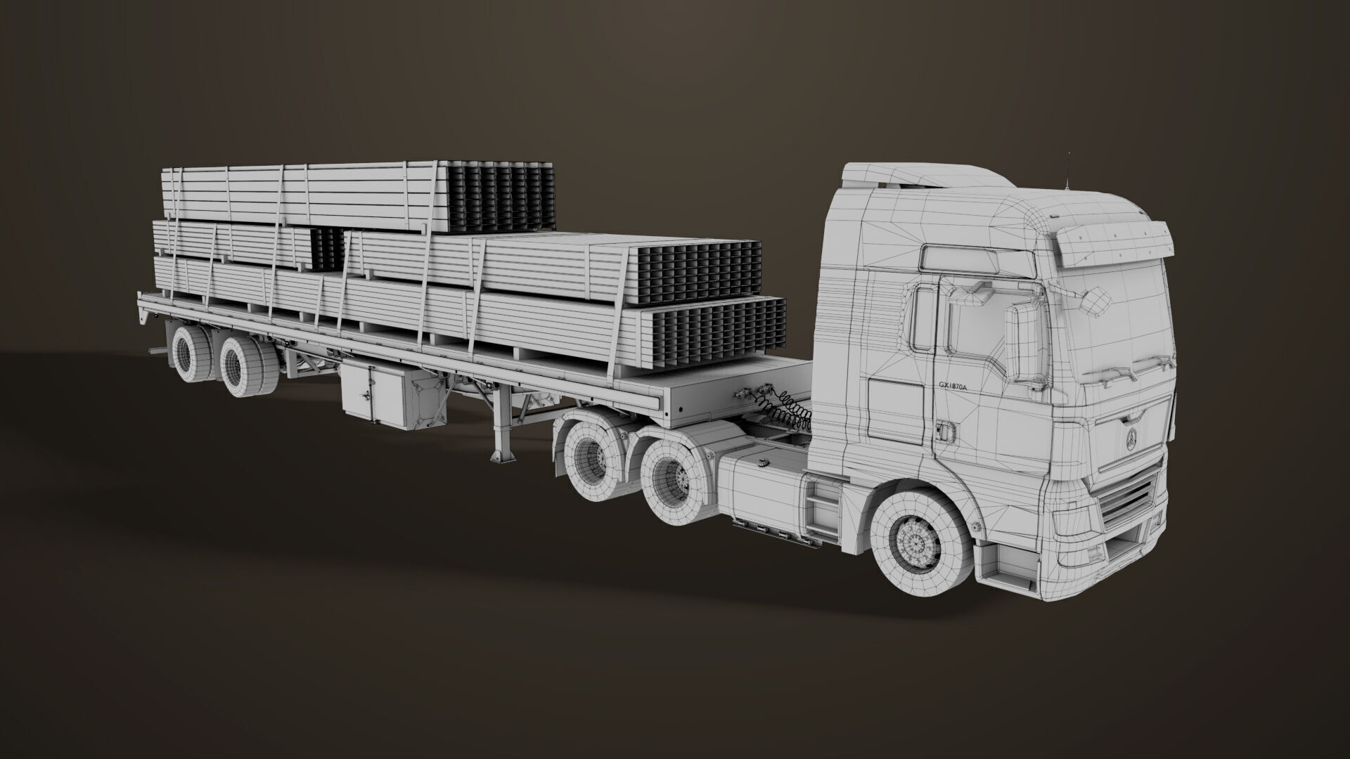 Heavy Truck 04 Flatbed Load Trailer All PBR Unity UE Textures Low-poly 3D model_63