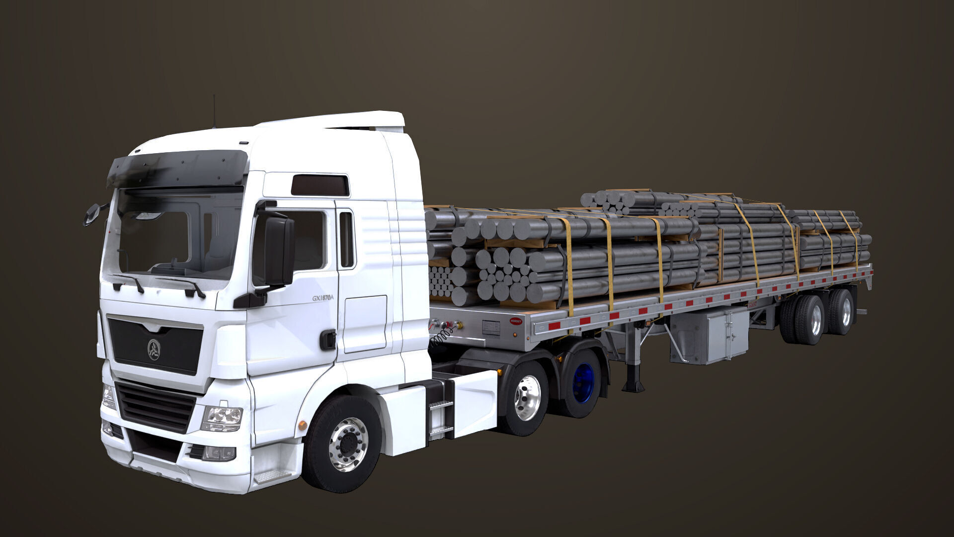 Heavy Truck 04 Flatbed Load Trailer All PBR Unity UE Textures Low-poly 3D model_4