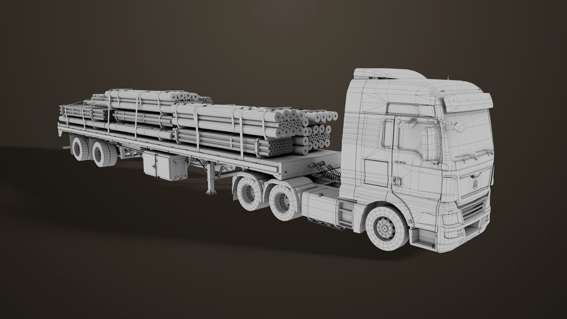 Heavy Truck 04 Flatbed Load Trailer All PBR Unity UE Textures Low-poly 3D model_65