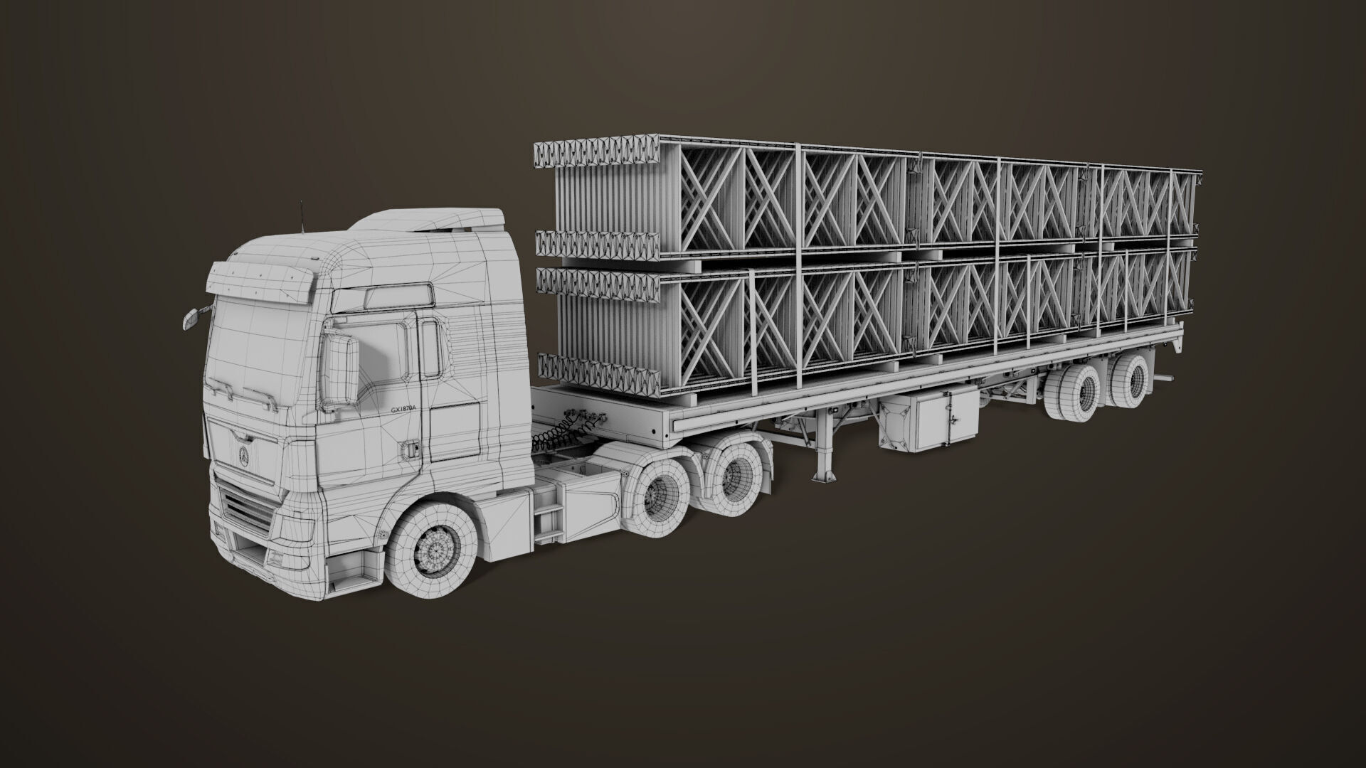 Heavy Truck 04 Flatbed Load Trailer All PBR Unity UE Textures Low-poly 3D model_59
