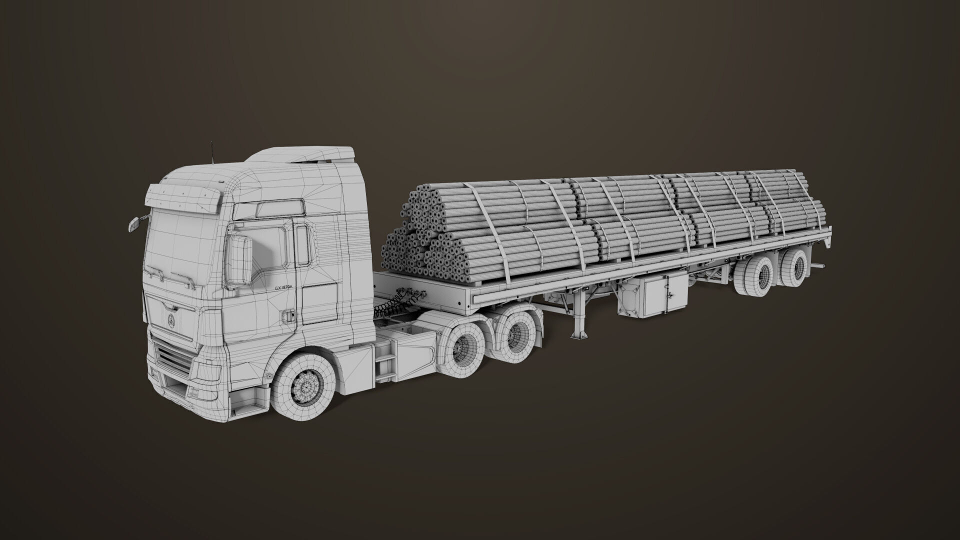 Heavy Truck 04 Flatbed Load Trailer All PBR Unity UE Textures Low-poly 3D model_60