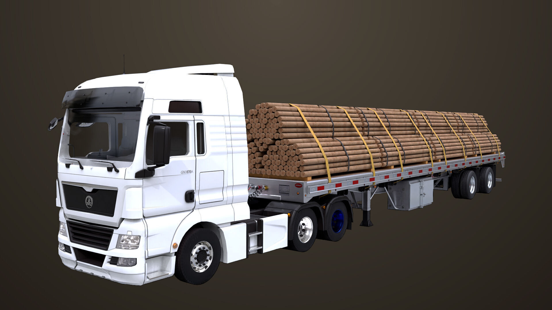 Heavy Truck 04 Flatbed Load Trailer All PBR Unity UE Textures Low-poly 3D model_7