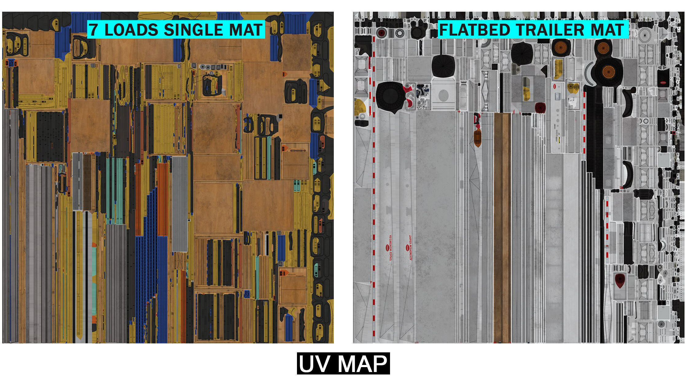 Heavy Truck 04 Flatbed Load Trailer All PBR Unity UE Textures Low-poly 3D model_104