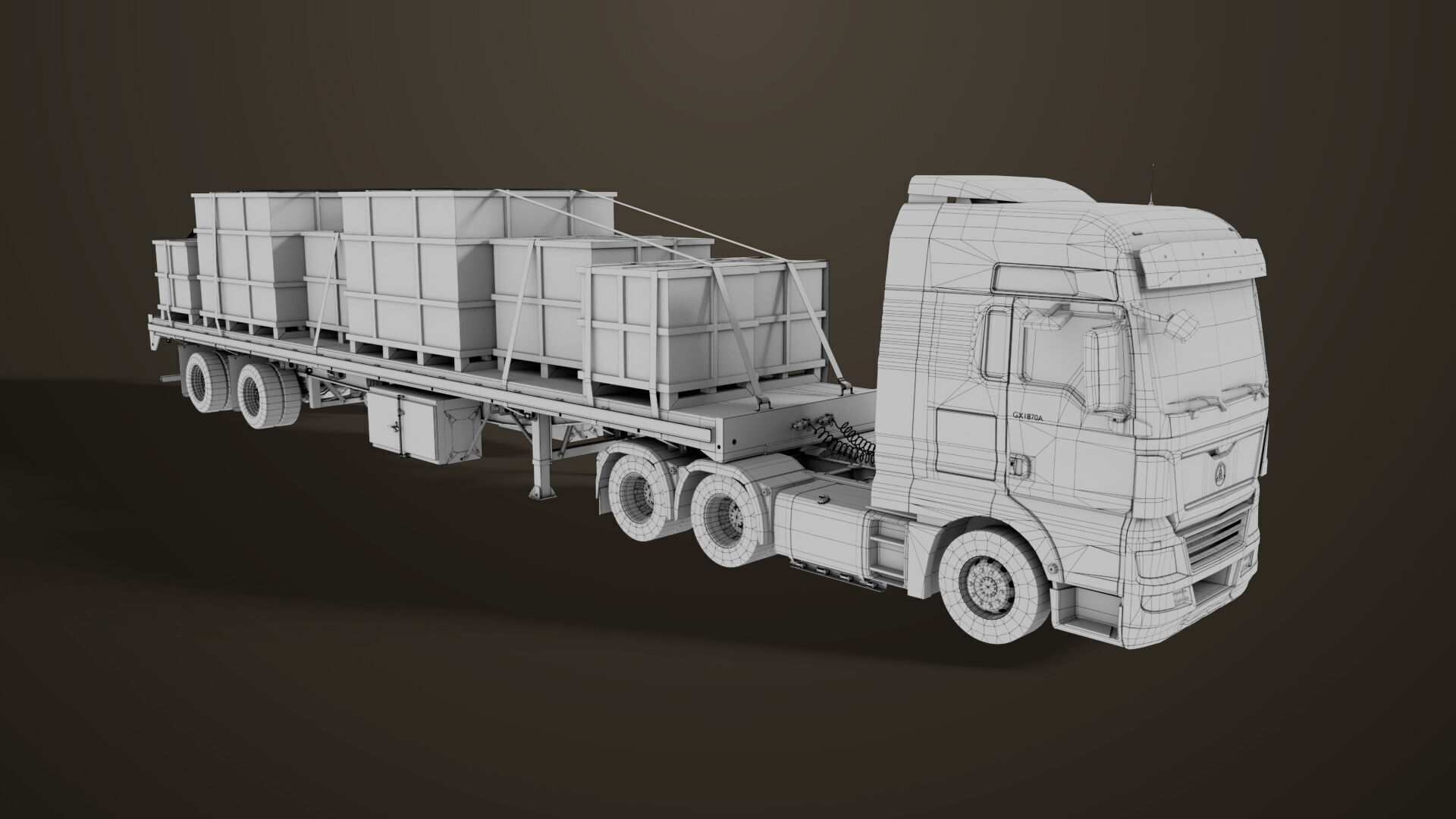 Heavy Truck 04 Flatbed Load Trailer All PBR Unity UE Textures Low-poly 3D model_62