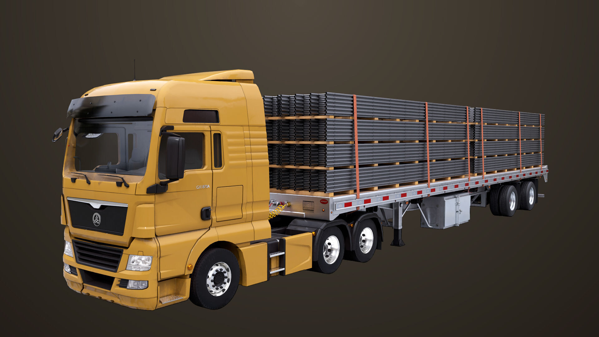 Heavy Truck 04 Flatbed Load Trailer All PBR Unity UE Textures Low-poly 3D model_5