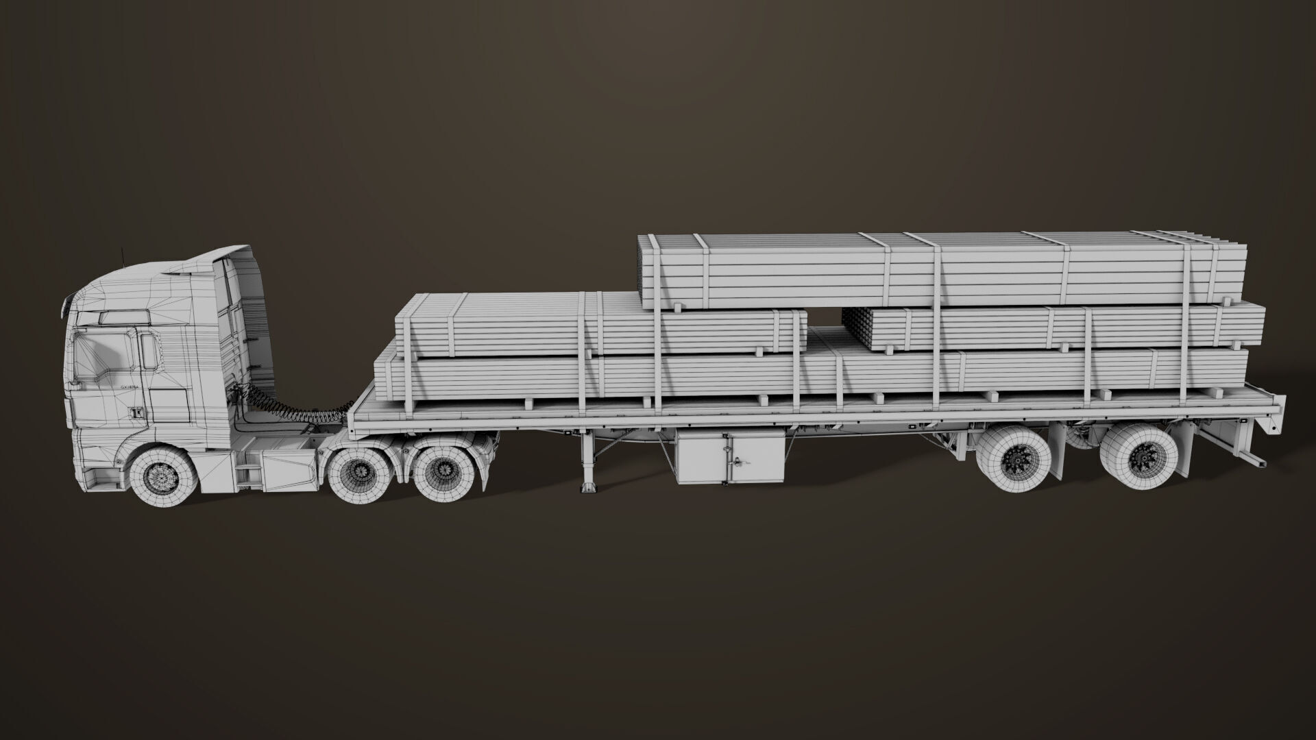 Heavy Truck 04 Flatbed Load Trailer All PBR Unity UE Textures Low-poly 3D model_95