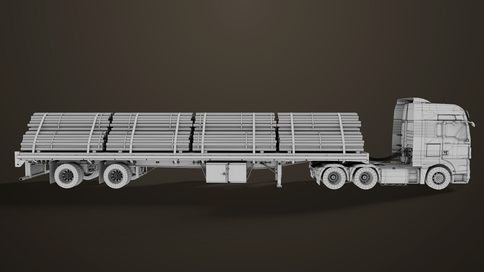 Heavy Truck 04 Flatbed Load Trailer All PBR Unity UE Textures Low-poly 3D model_76