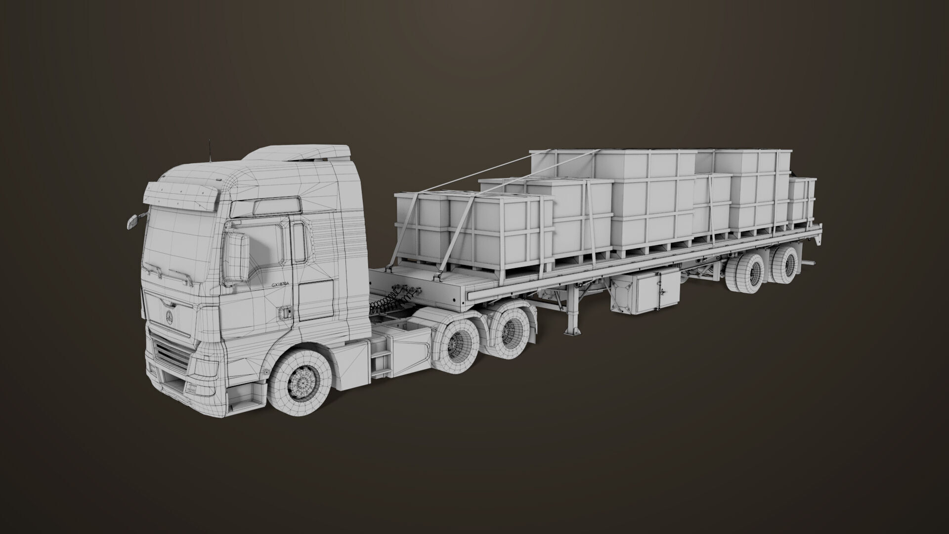 Heavy Truck 04 Flatbed Load Trailer All PBR Unity UE Textures Low-poly 3D model_54