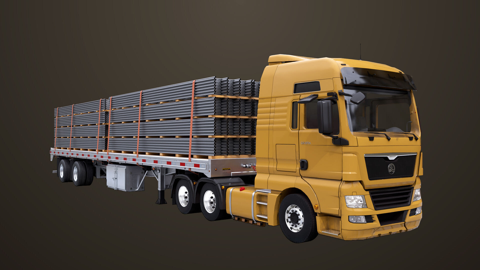 Heavy Truck 04 Flatbed Load Trailer All PBR Unity UE Textures Low-poly 3D model_33