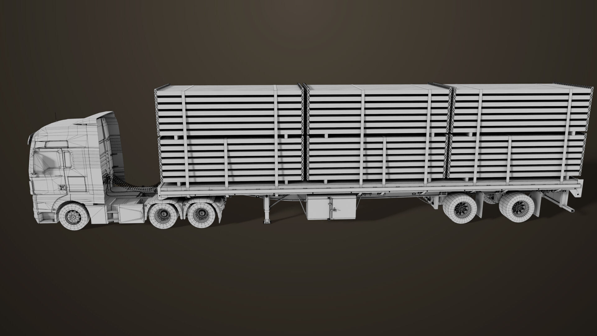 Heavy Truck 04 Flatbed Load Trailer All PBR Unity UE Textures Low-poly 3D model_96