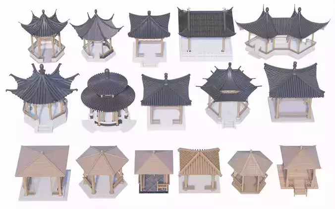 16 Chinese-style pavilions in antique courtyards