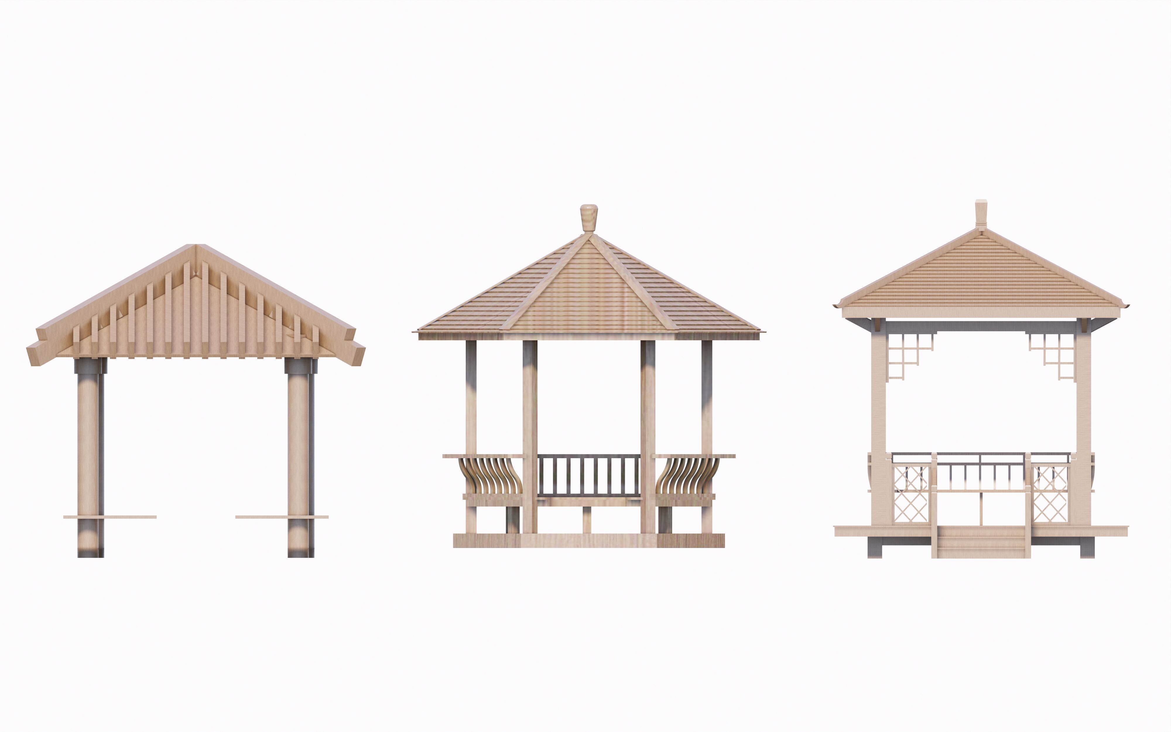 16 Chinese-style pavilions in antique courtyards 3D model_3