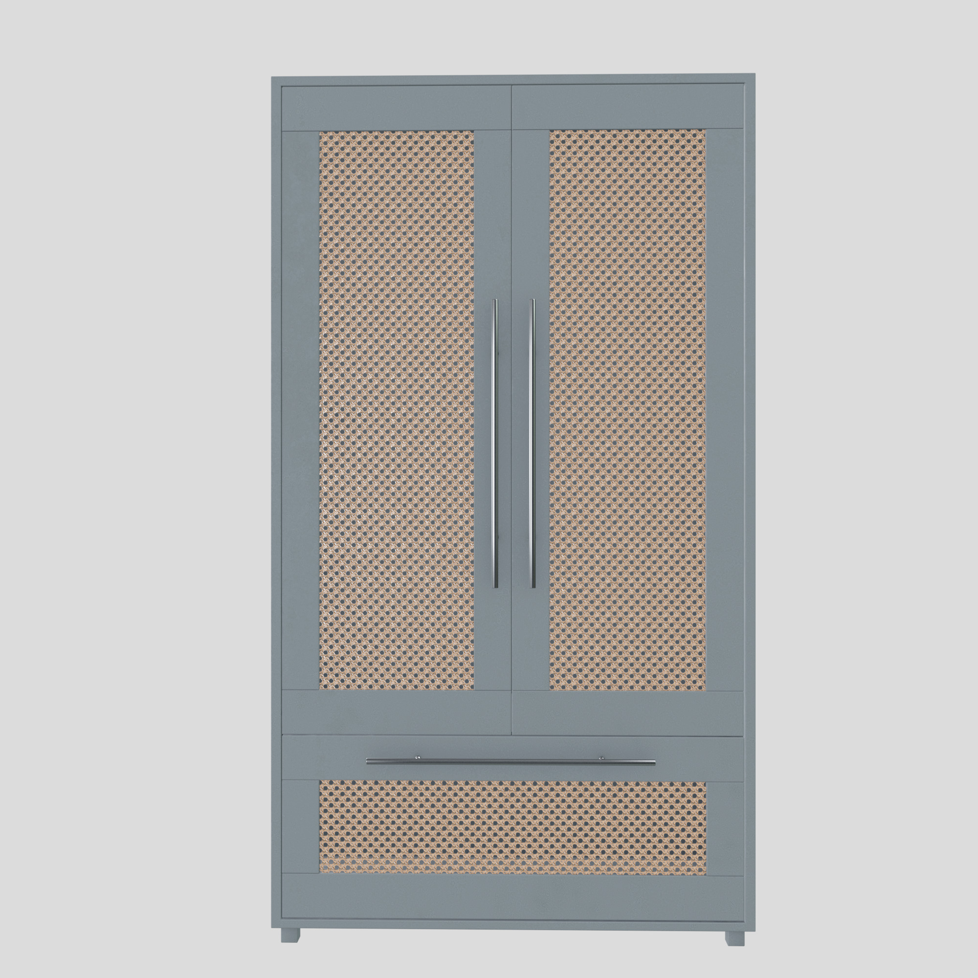 Modern Gray Wardrobe with Wicker Panel Details 3D model_3