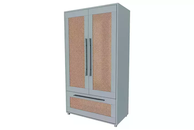 Modern Gray Wardrobe with Wicker Panel Details