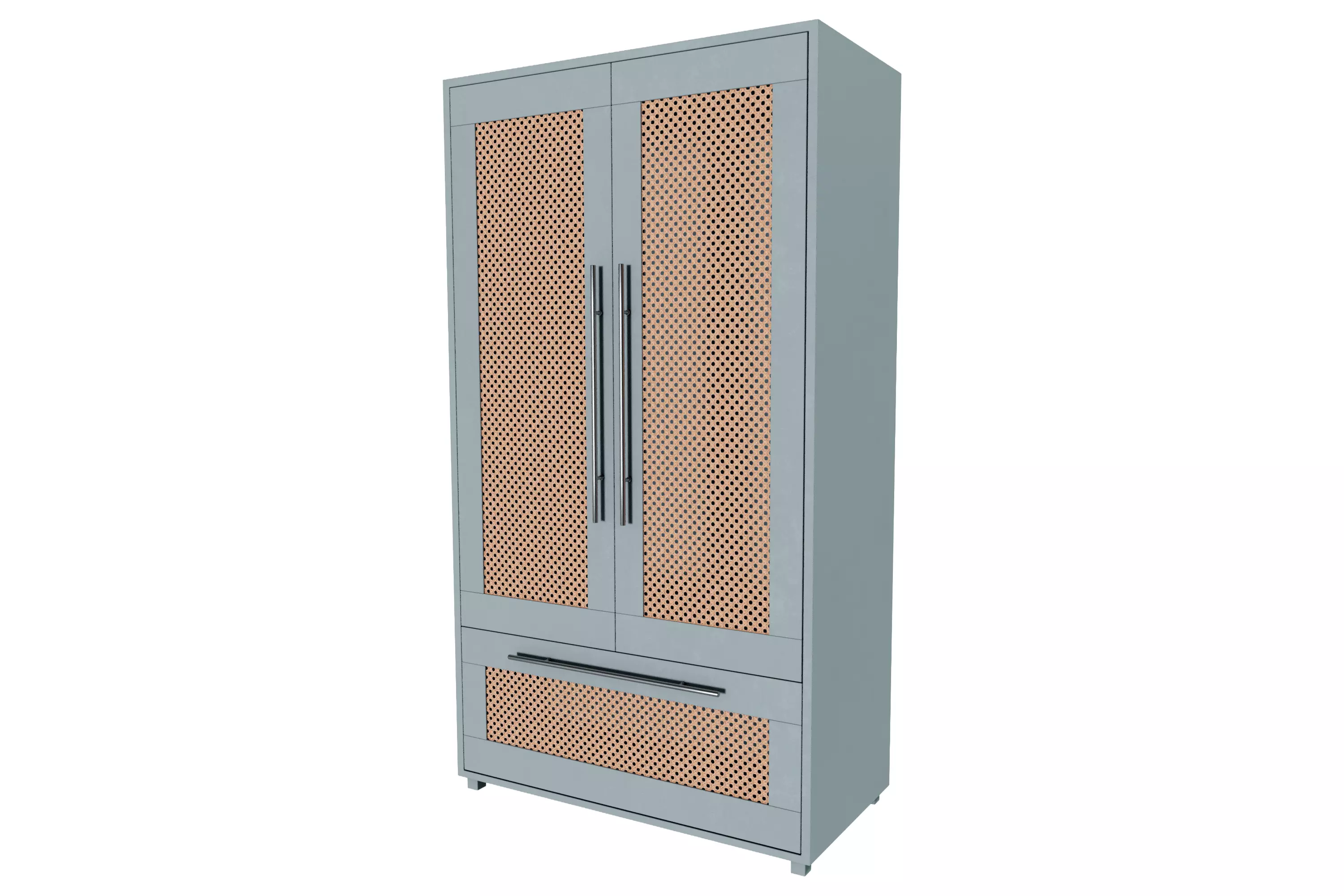 Modern Gray Wardrobe with Wicker Panel Details 3D model_0