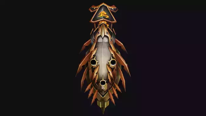 Fantasy Heavy Shield Steel Armor Cartoon Golden Orange Style