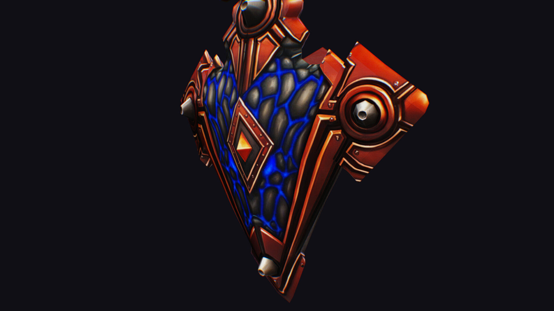 Fantasy Heavy Shield Steel Red Mechanical Armor Red Orange Style Low-poly 3D model_12